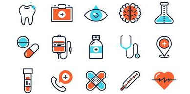 grouping of icons related to health careers