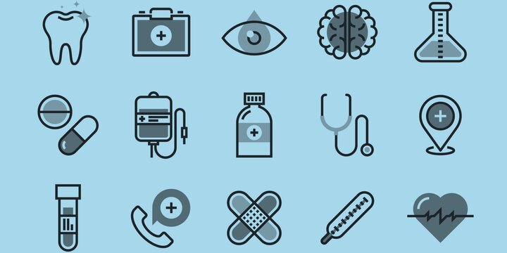 grouping of icons related to health careers