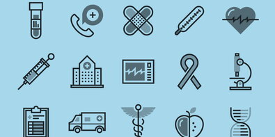 grouping of icons related to health careers